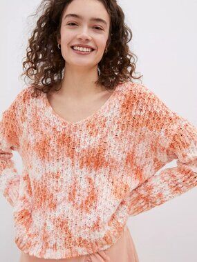 Pilcro Christian V Neck Marled Coral Pink Knit Sweater XSP NWT